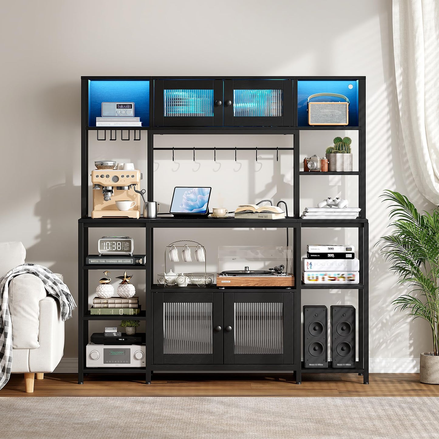 HOOBRO 59.1-inch Bakers Rack with Power Outlet and LED Light