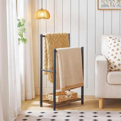 HOOBRO Retro Brown Double-Layer Freestanding Towel Rack with Shelf