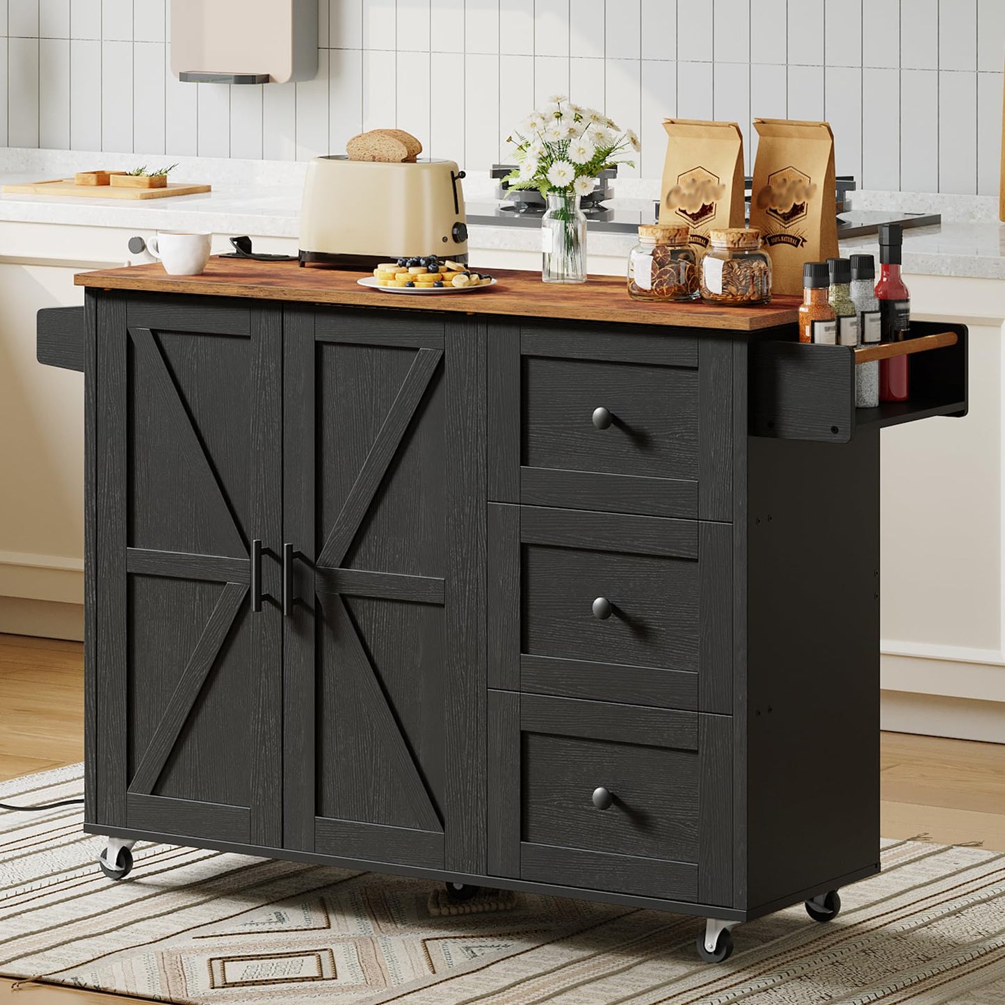 HOOBRO Rolling Kitchen Island with Power Outlet