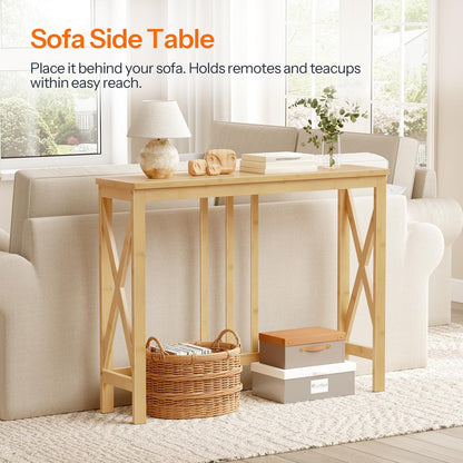 HOOBRO Narrow Bamboo Console Table with X-Frame