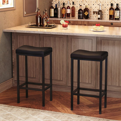 HOOBRO Retro Black Kitchen Bar Stool with Footrest / 2 PICS