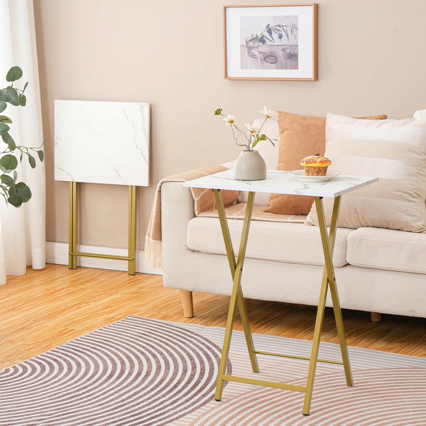 HOOBRO Gold Marble Pattern Folding TV Tray Table / 2PICS