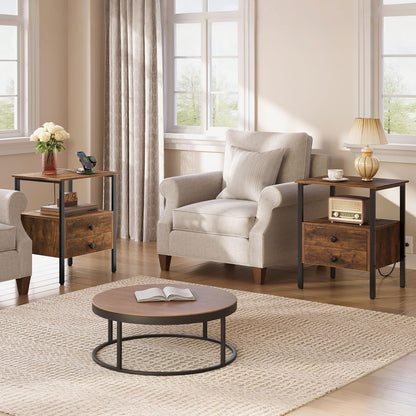 HOOBRO 2-Drawer Nightstands & End Tables with Charging Station / 2PICS