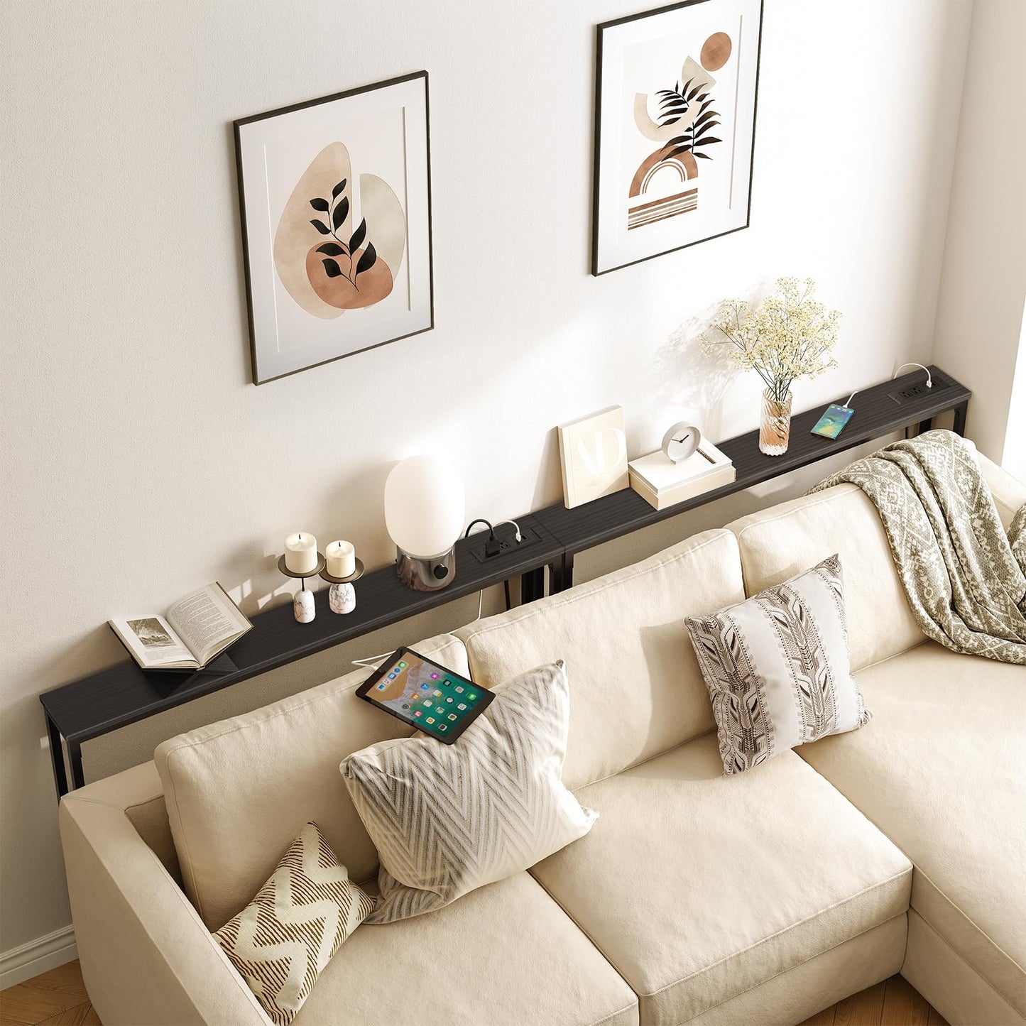 HOOBRO  Black 47.2" Skinny Console Table with Power Outlets