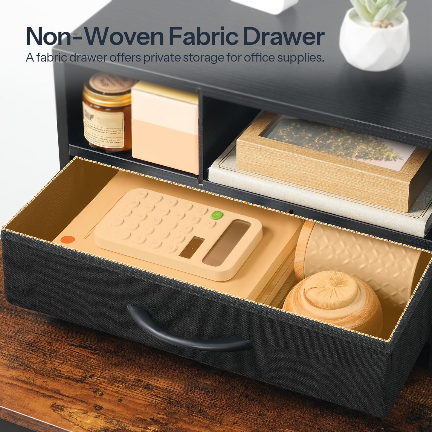 HOOBRO Black Wooden Desktop Printer Stand with Drawer