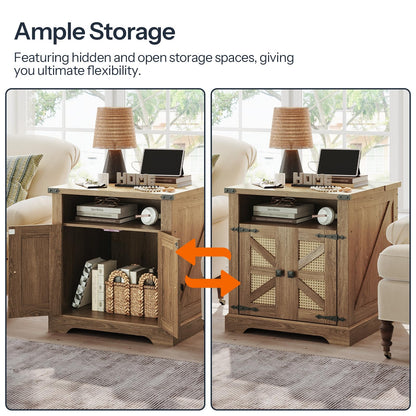 HOOBRO Farmhouse 23.6" Large End Table & Nightstand with Charging Station