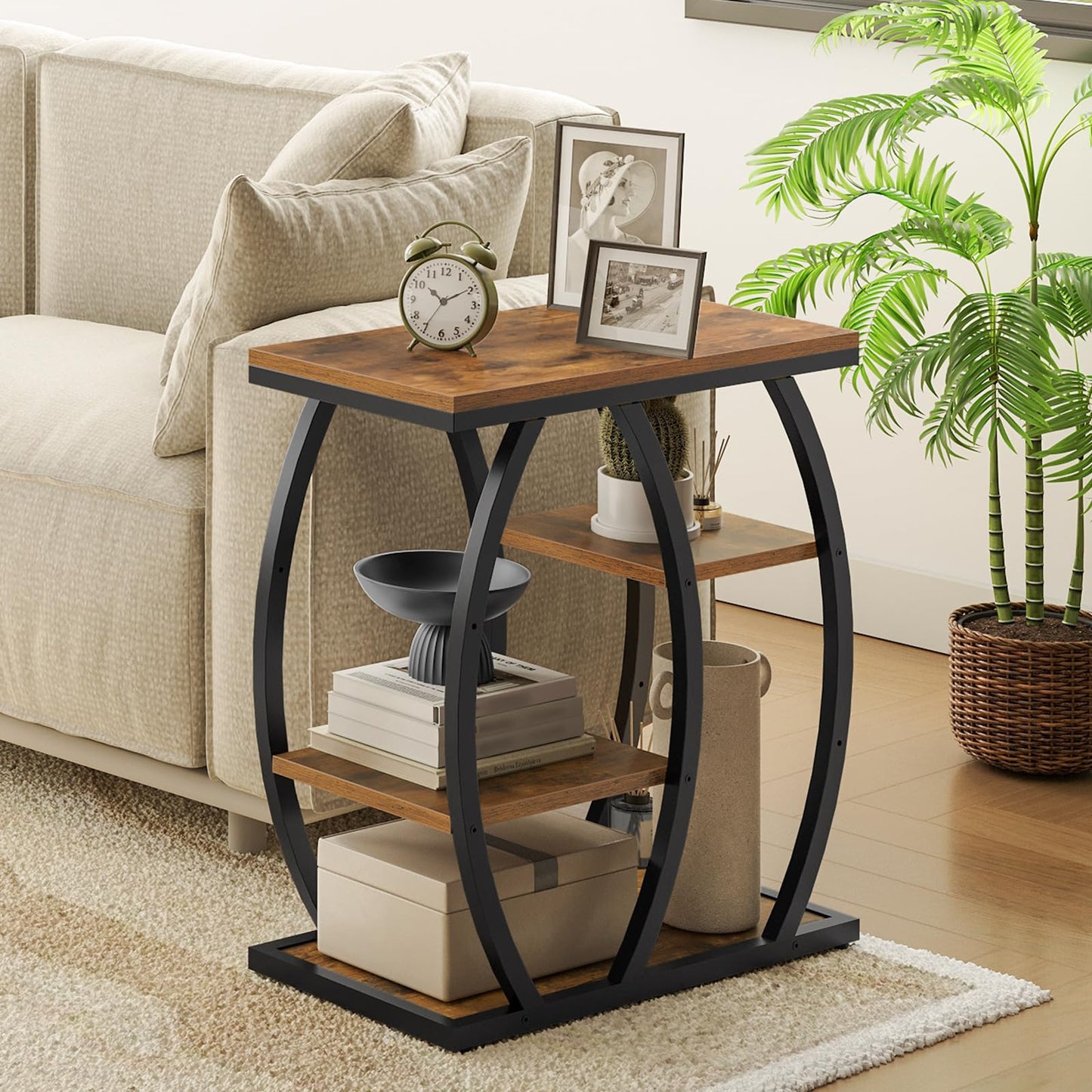 HOOBRO 4-Tier Industrial End Table & Nightstand with Storage Shelves