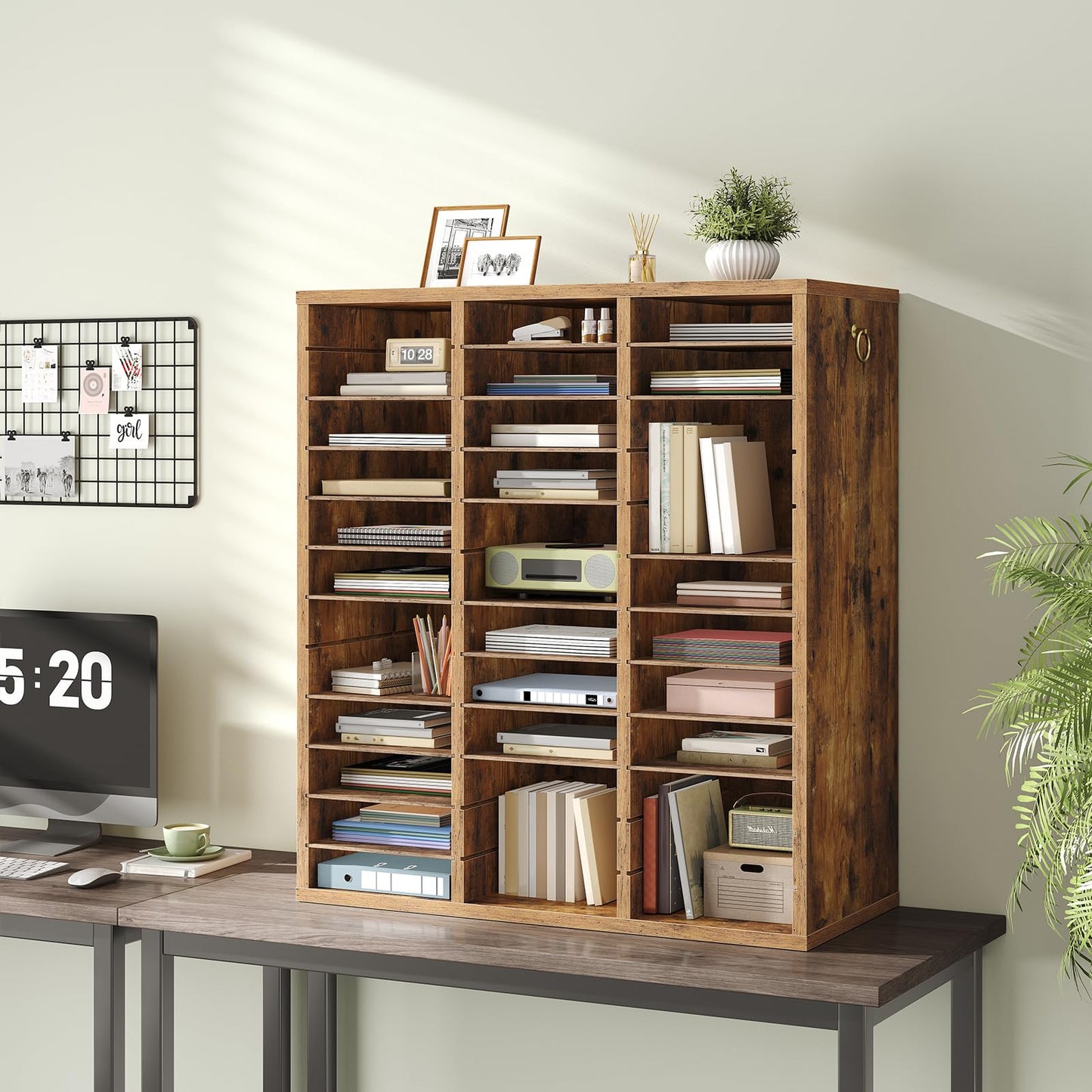 HOOBRO 36-Compartment Wooden Document Organizer with Adjustable Shelves