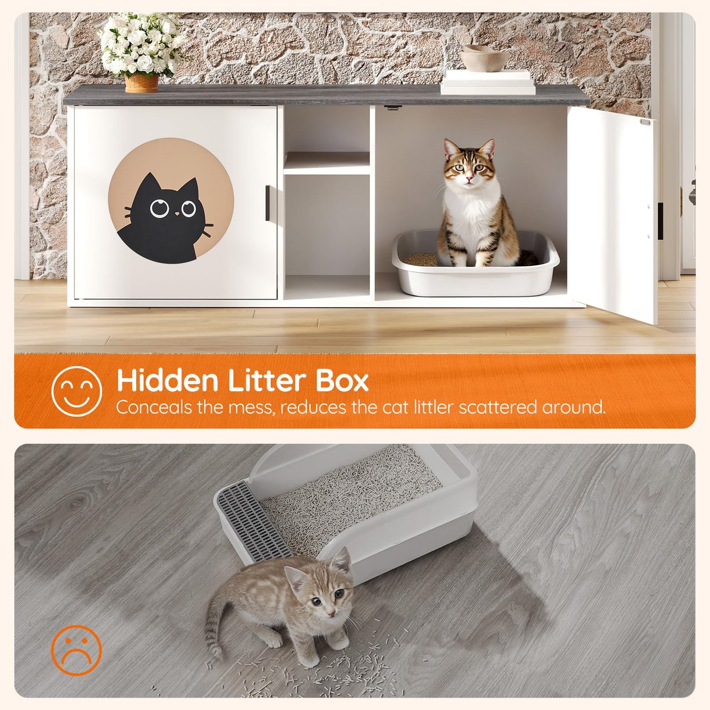 HOOBRO Double Cat Litter Box Enclosure with Middle Storage and Etrance