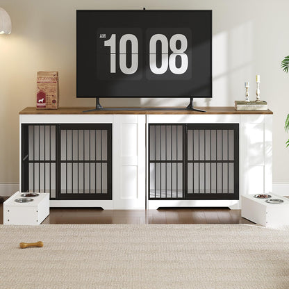 HOOBRO 47.2”  Wooden Dog Crate Furniture with Storage Shelf and Feeding Bowls