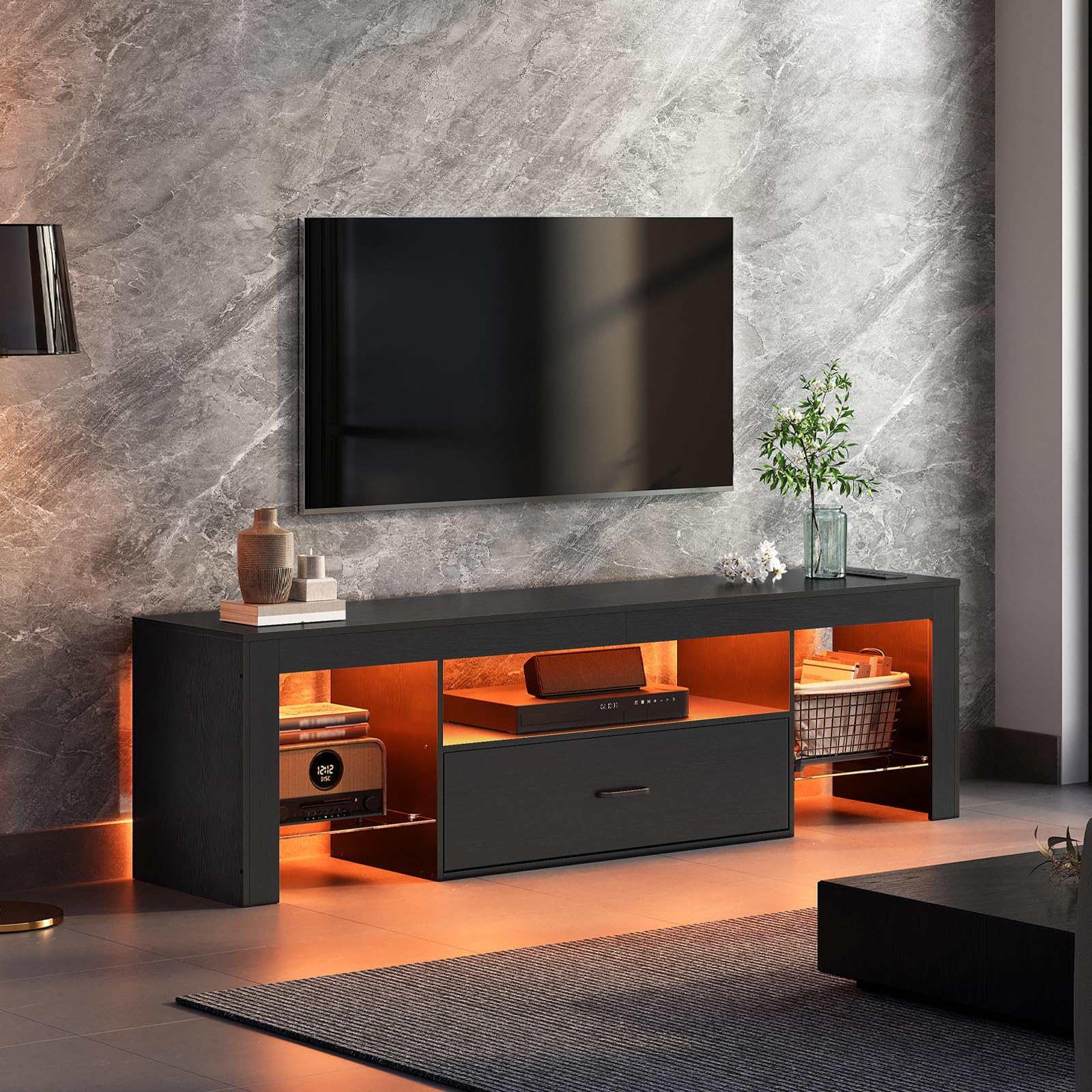 HOOBRO LED TV Stand with Power Outlets for Up to 65″ TVs