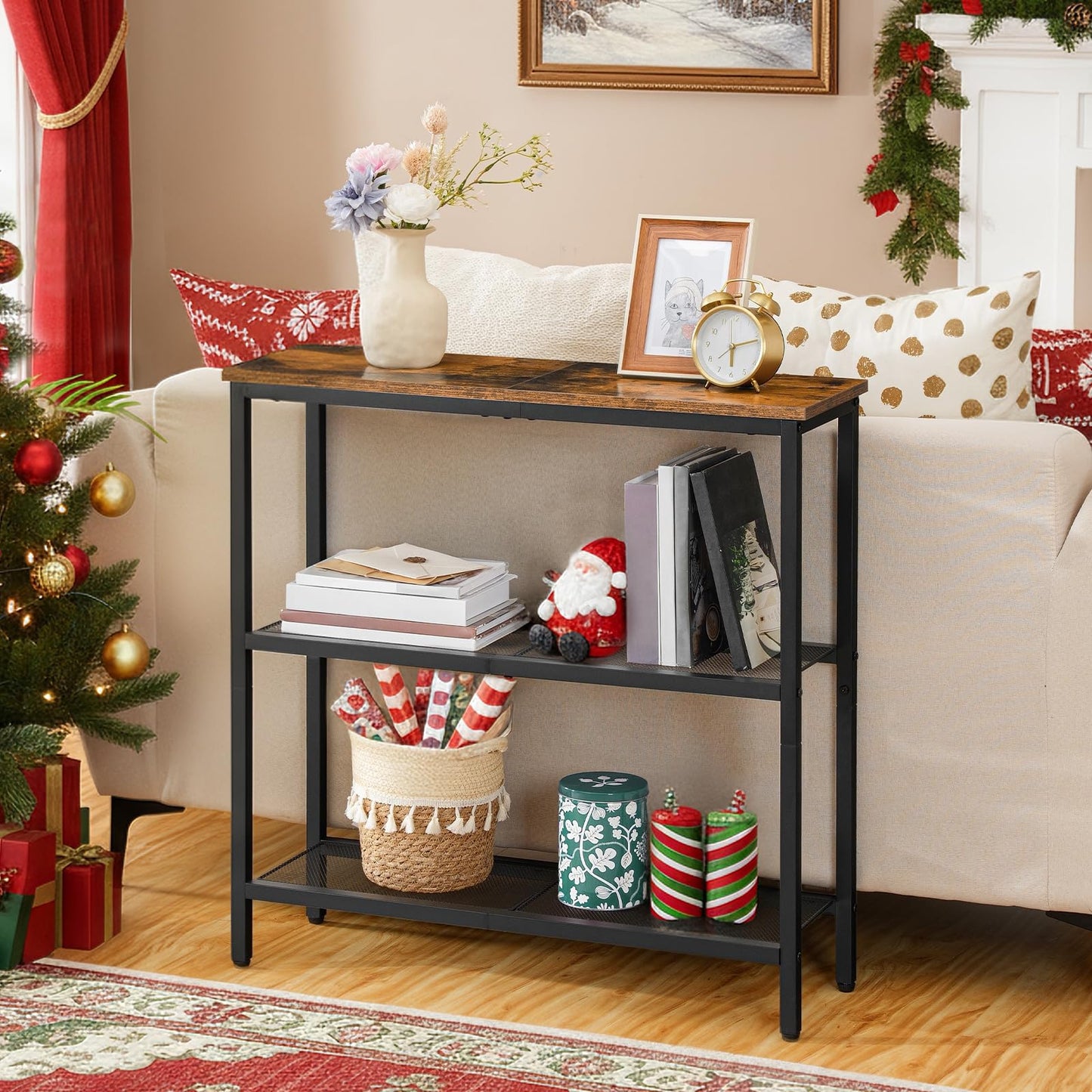 HOOBRO Retro Brown 29.5-inch Three-Tier Narrow Entryway Table