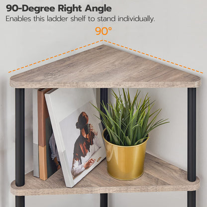 HOOBRO Greige Industrial Style Five-Tier Corner Bookshelf