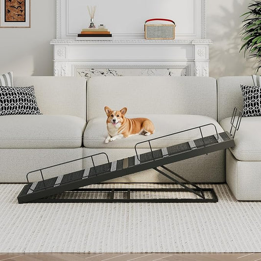 HOOBRO 63-inch L 4-Level Height Adjustable Dog Ramp for Bed