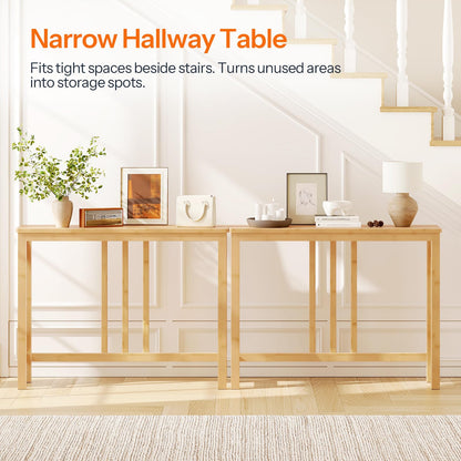 HOOBRO Narrow Bamboo Console Table with X-Frame