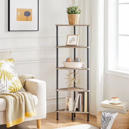 HOOBRO Greige Industrial Style Five-Tier Corner Bookshelf