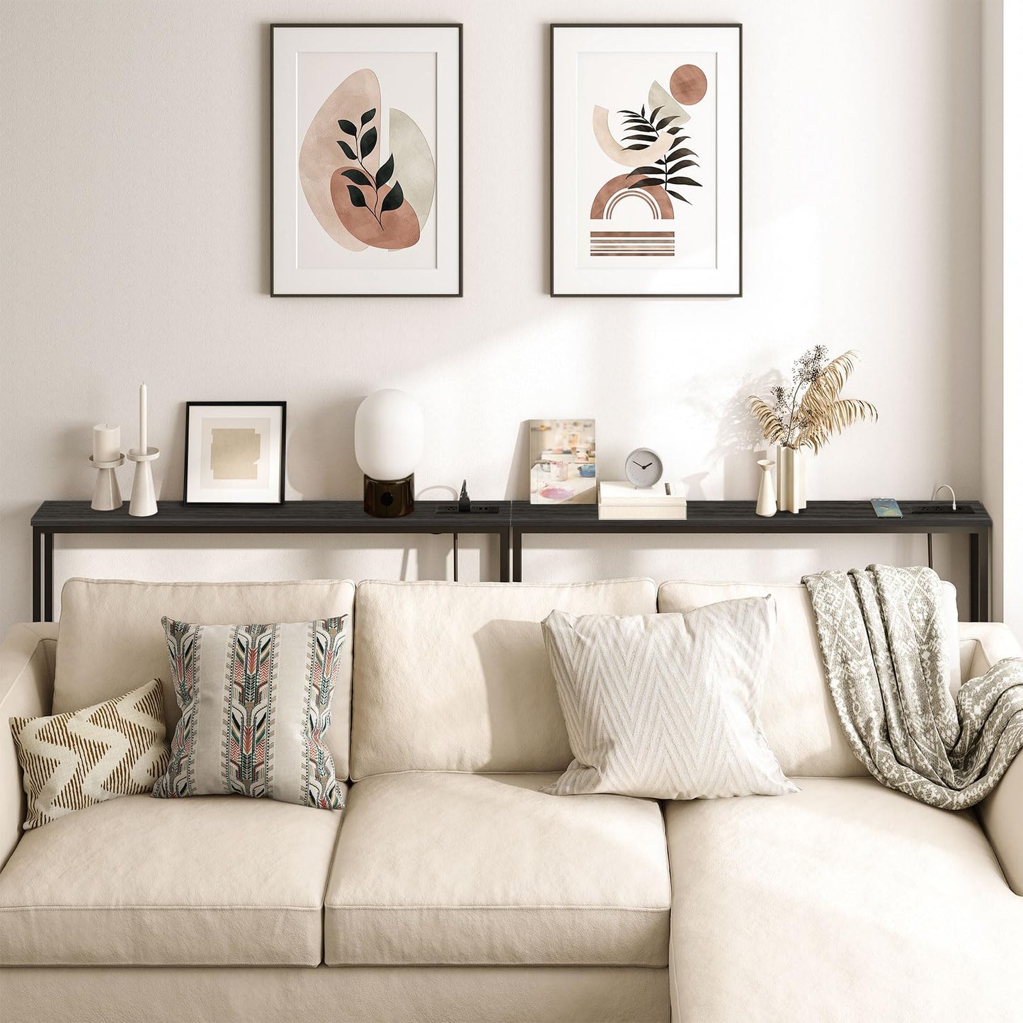 HOOBRO  Black 47.2" Skinny Console Table with Power Outlets