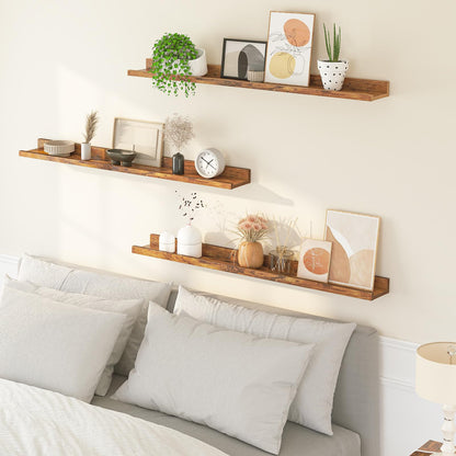 HOOBRO Retro Brown 47.2-inch Floating Shelf with Raised Edges & Concealed Brackets /3PICS