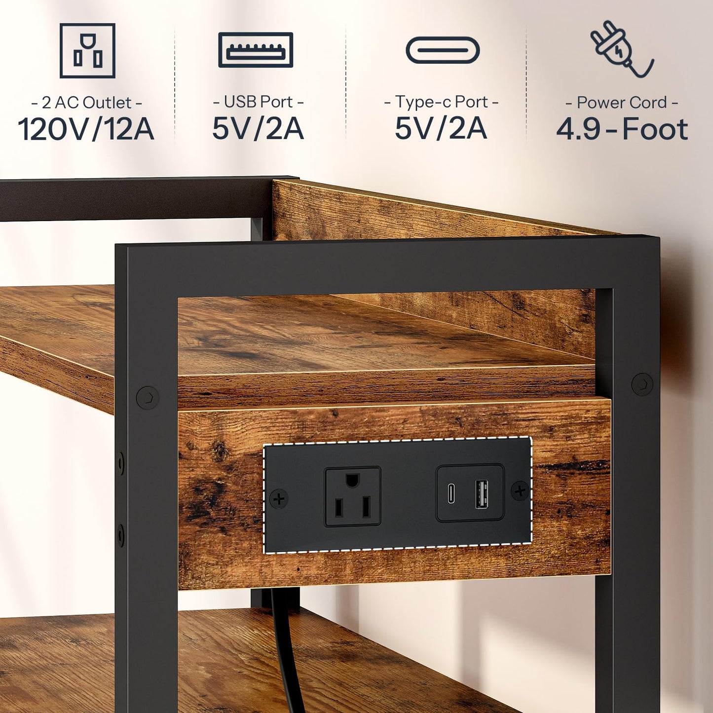 HOOBRO 4-Tier Storage Shelf Printer Stand with Charging Station