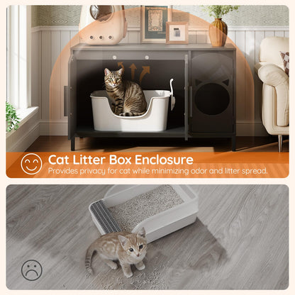 HOOBRO Black Concealed Elegant Arched Door Design Wooden Cat Head Decor Cat Litter Box Storage Cabinet