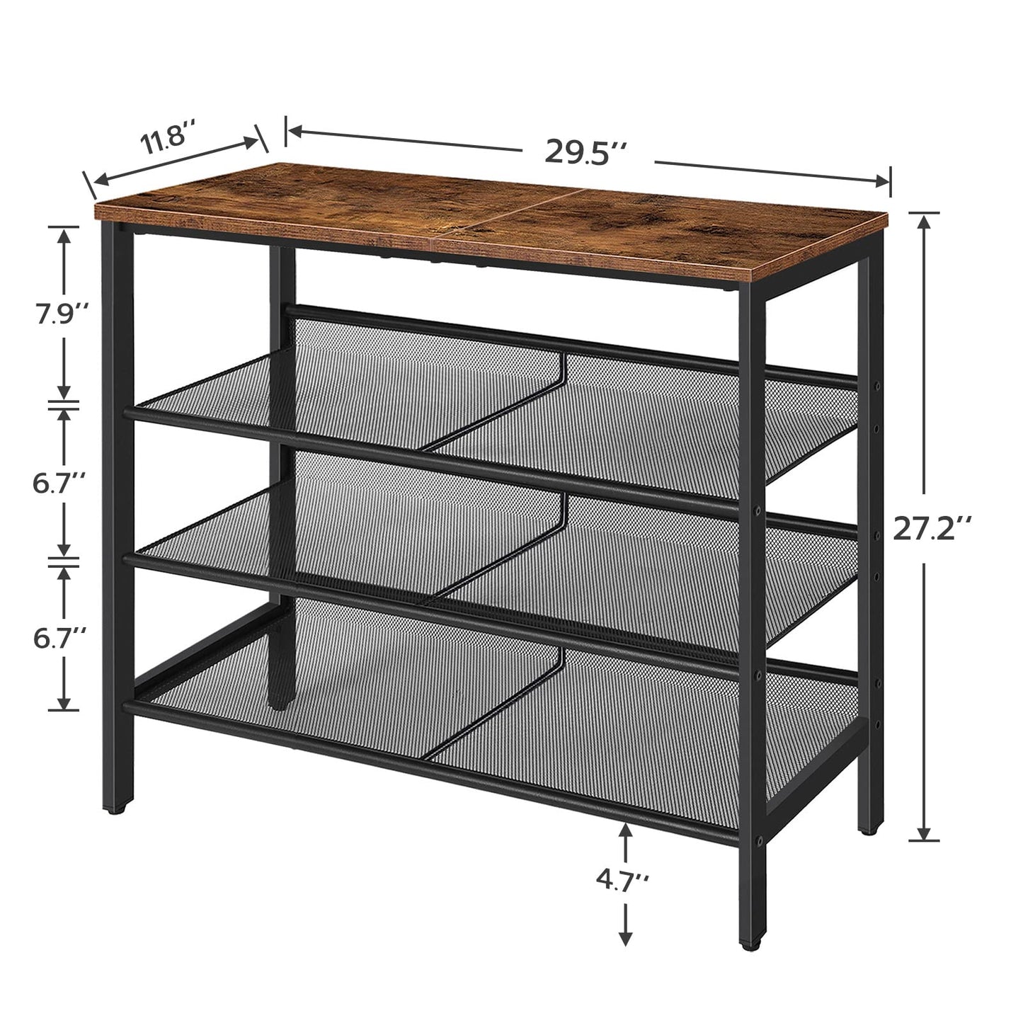 HOOBRO Brown Industrial 4-Tier Shoe Rack with Adjustable Mesh Shelves