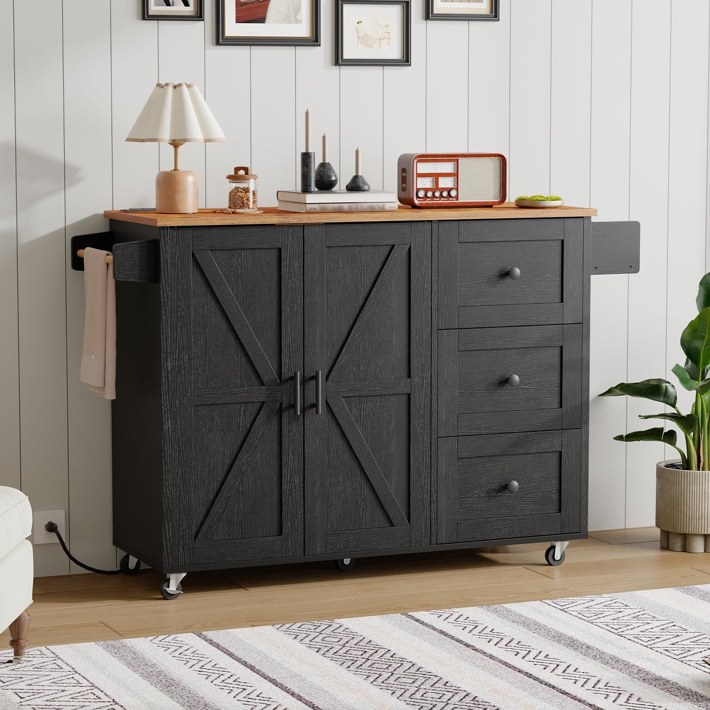 HOOBRO Rolling Kitchen Island with Power Outlet
