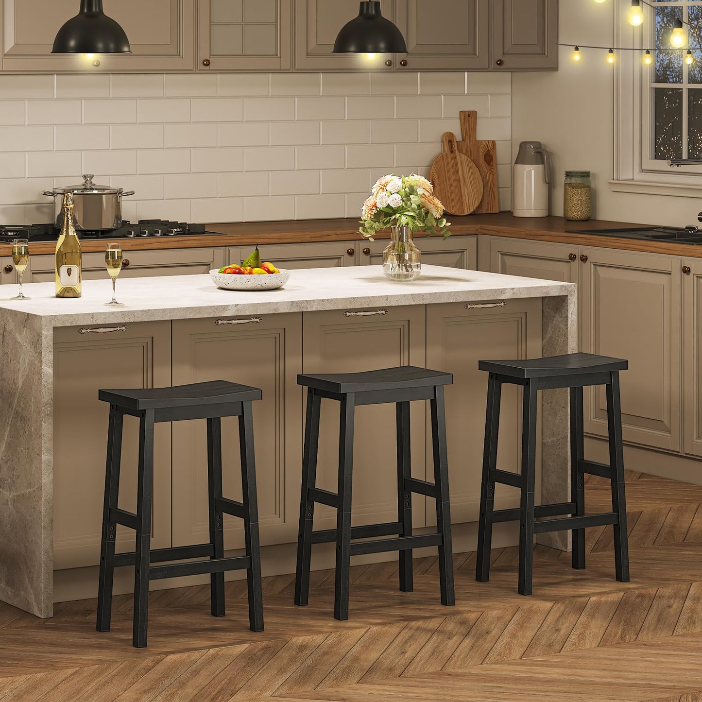 HOOBRO Black 26-inch Bamboo Bar Stool with Footrest /2PICS