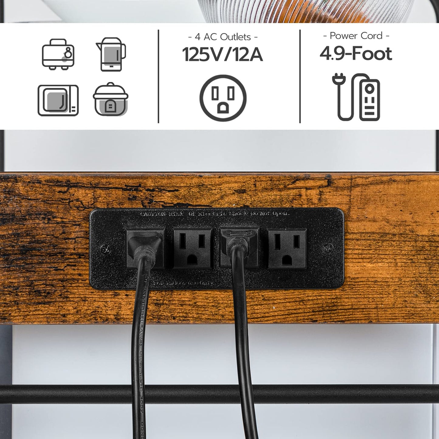 HOOBRO Retro Brown 68.1-inch 7-Tier Baking Rack with Power Outlet & 4 S-Hooks