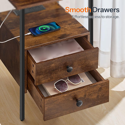 HOOBRO 2-Drawer Nightstands & End Tables with Charging Station / 2PICS