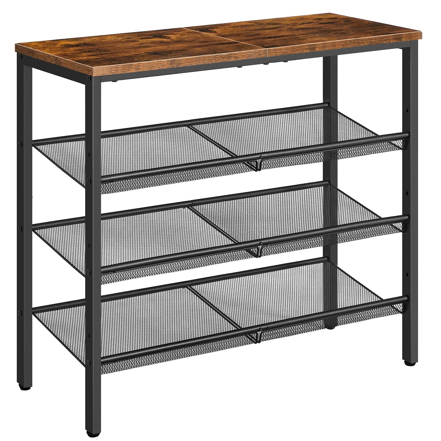 HOOBRO Brown Industrial 4-Tier Shoe Rack with Adjustable Mesh Shelves