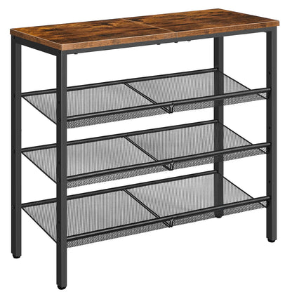 HOOBRO Brown Industrial 4-Tier Shoe Rack with Adjustable Mesh Shelves