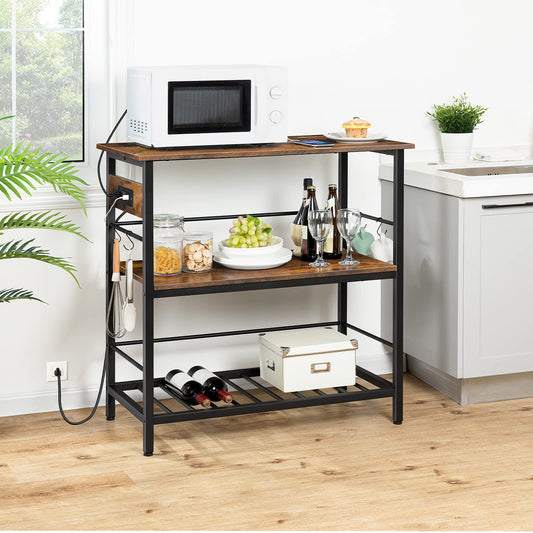 HOOBRO 35.4 inch L 3-Tier Kitchen Island with Power Outlet