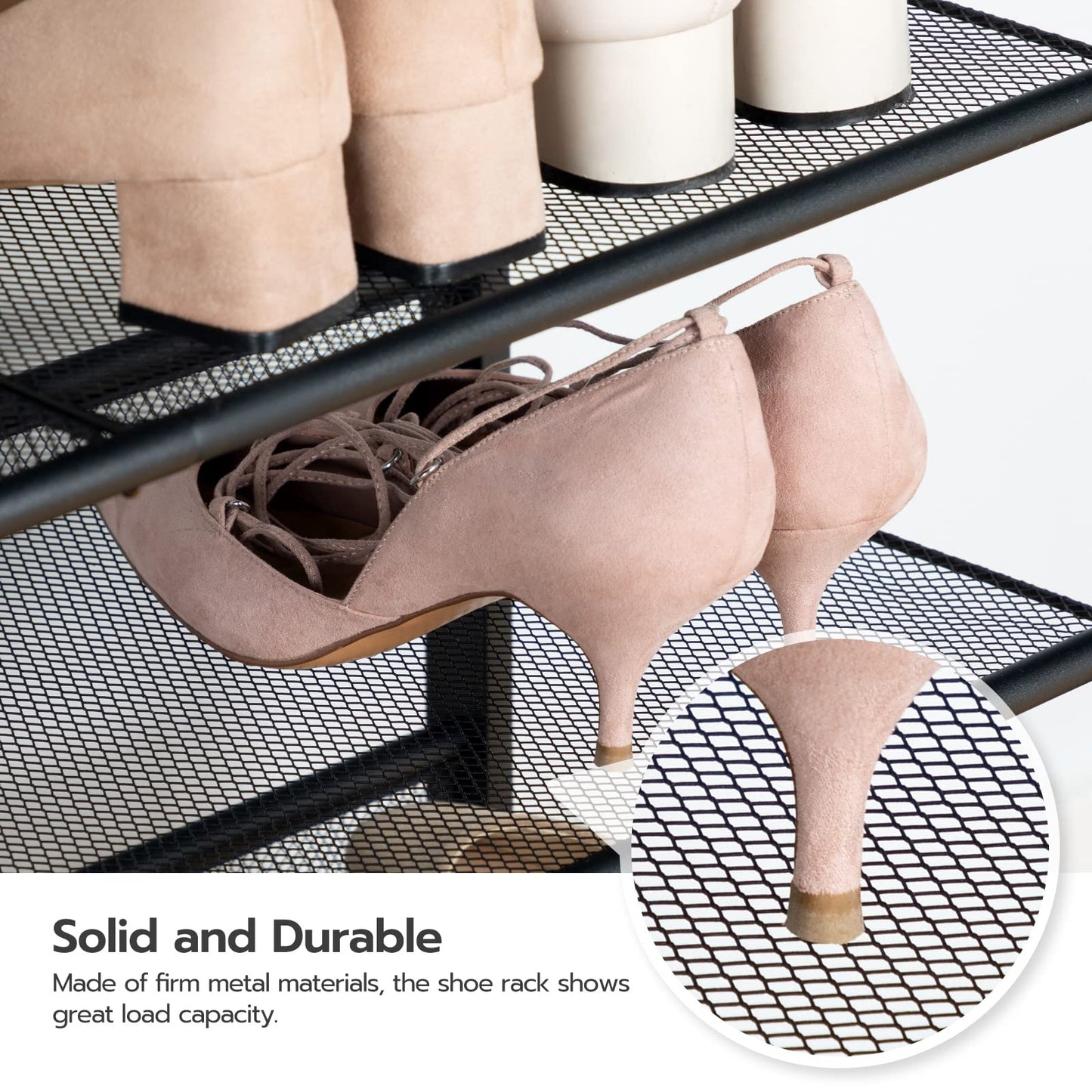 HOOBRO Brown Industrial 4-Tier Shoe Rack with Adjustable Mesh Shelves