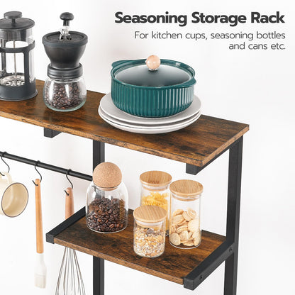 HOOBRO Retro Brown Large Baking Rack with 6-Tier Microwave Oven Rack & 4 Hooks