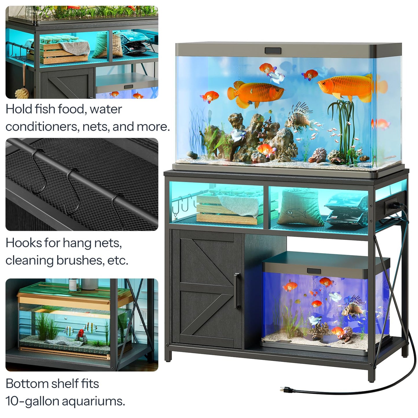HOOBRO 40-50 Gallon Fish Tank Stand with Power Outlet & LED Light