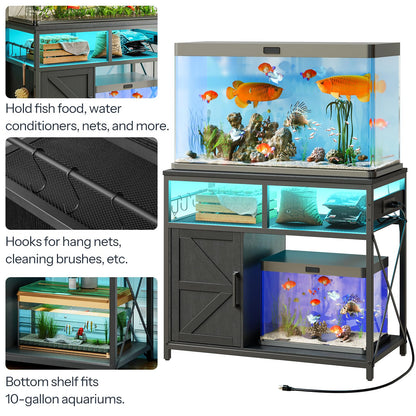 HOOBRO 40-50 Gallon Fish Tank Stand with Power Outlet & LED Light