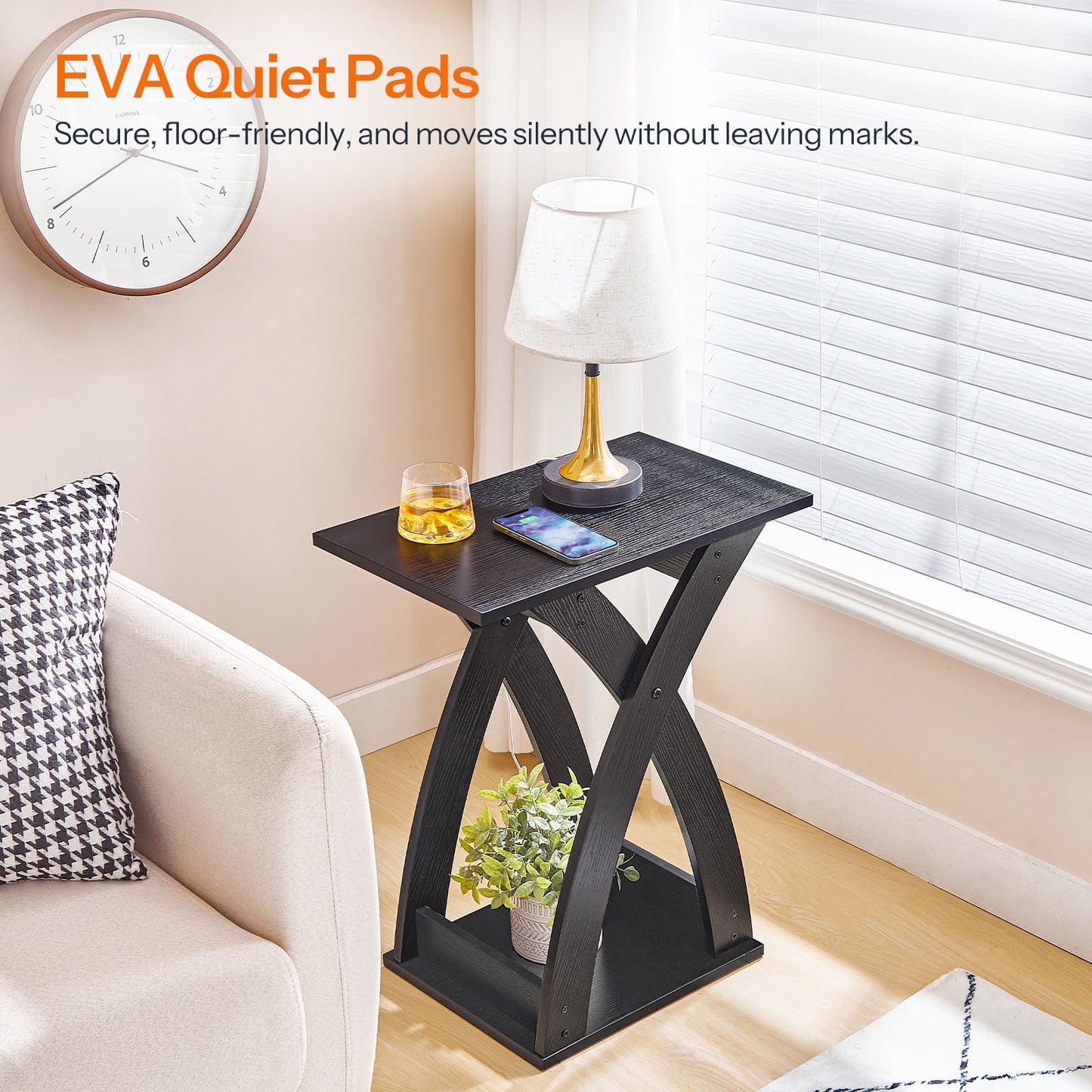 HOOBRO X-Design Narrow End Table with Storage Shelf for Small Space