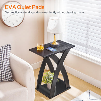 HOOBRO X-Design Narrow End Table with Storage Shelf for Small Space
