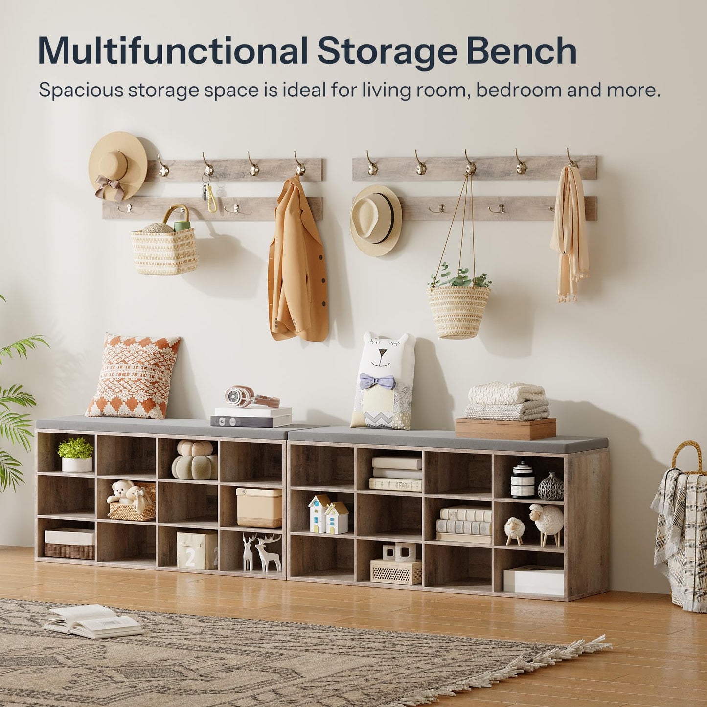 HOOBRO Grey 39.4-inch Long Padded Shoe Bench