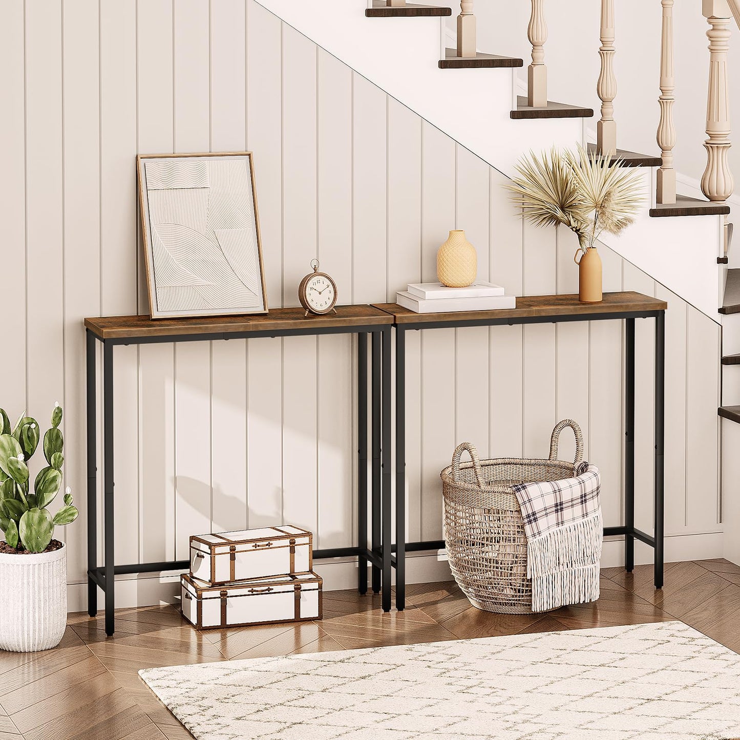 HOOBRO Retro Brown Narrow Entryway Table