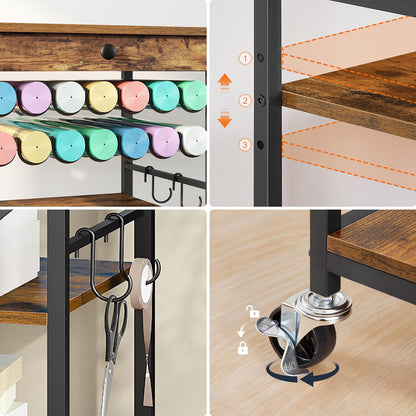 HOOBRO 3-Tier Movable Heat Press Table with Vinyl Roll Holder & Drawer