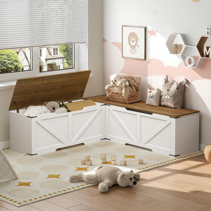 HOOBRO Farmhouse Style L Shape Kitchen Breakfast Nook Bench with 3 Compartments