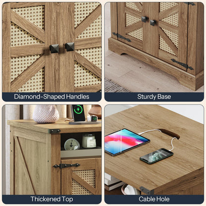 HOOBRO Farmhouse 23.6" Large End Table & Nightstand with Charging Station