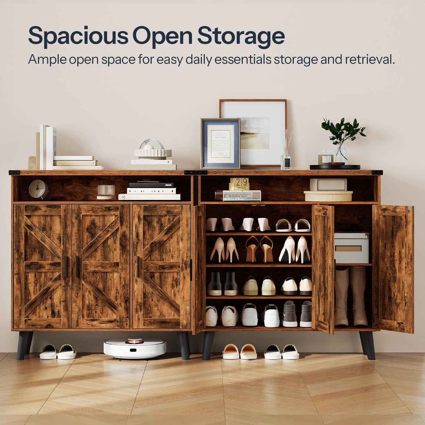 HOOBRO Entryway Wooden Shoe Storage Cabinet with 3 Doors