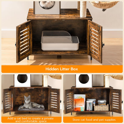 HOOBRO Wooden Cat Tree with Litter Box Enclosure