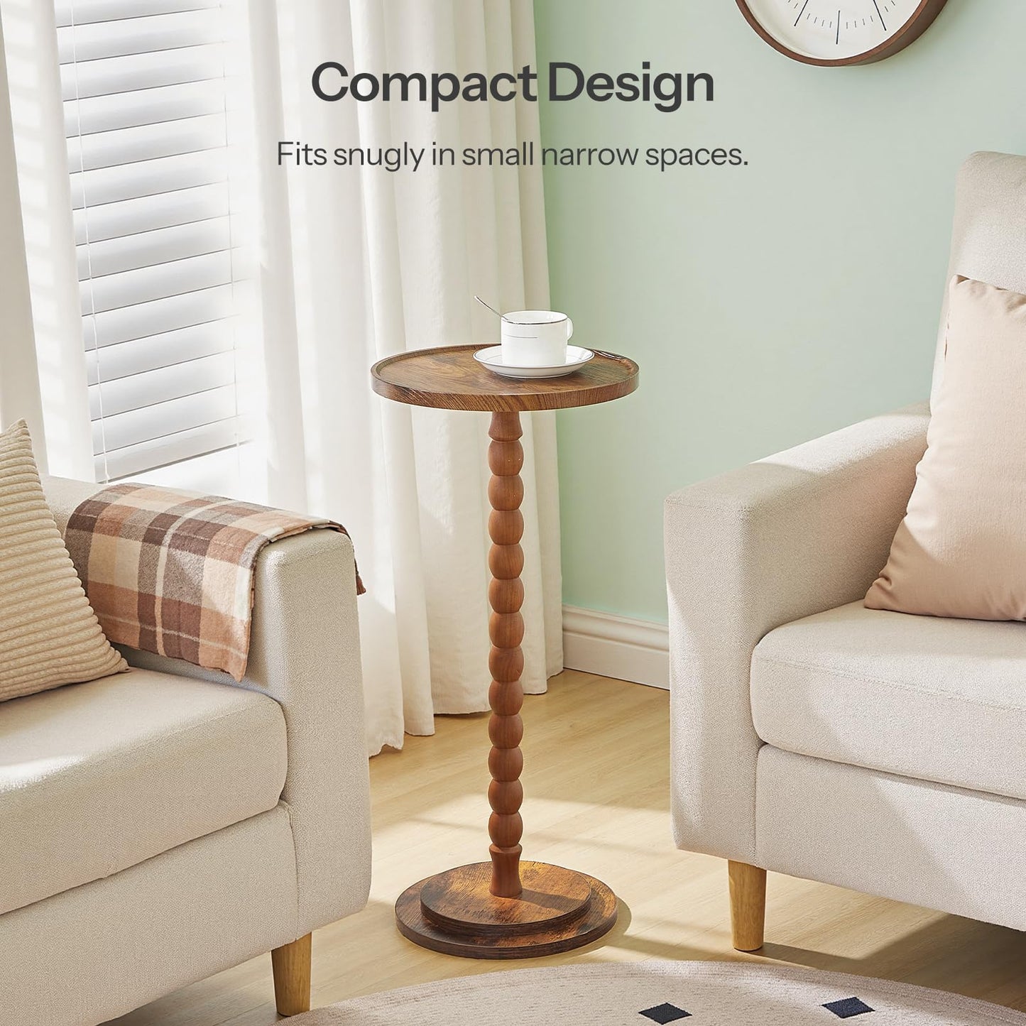 HOOBRO Retro Brown Solid Wood Round Side Table