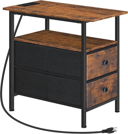 Wooden desk with black drawers and metal frame on a white background