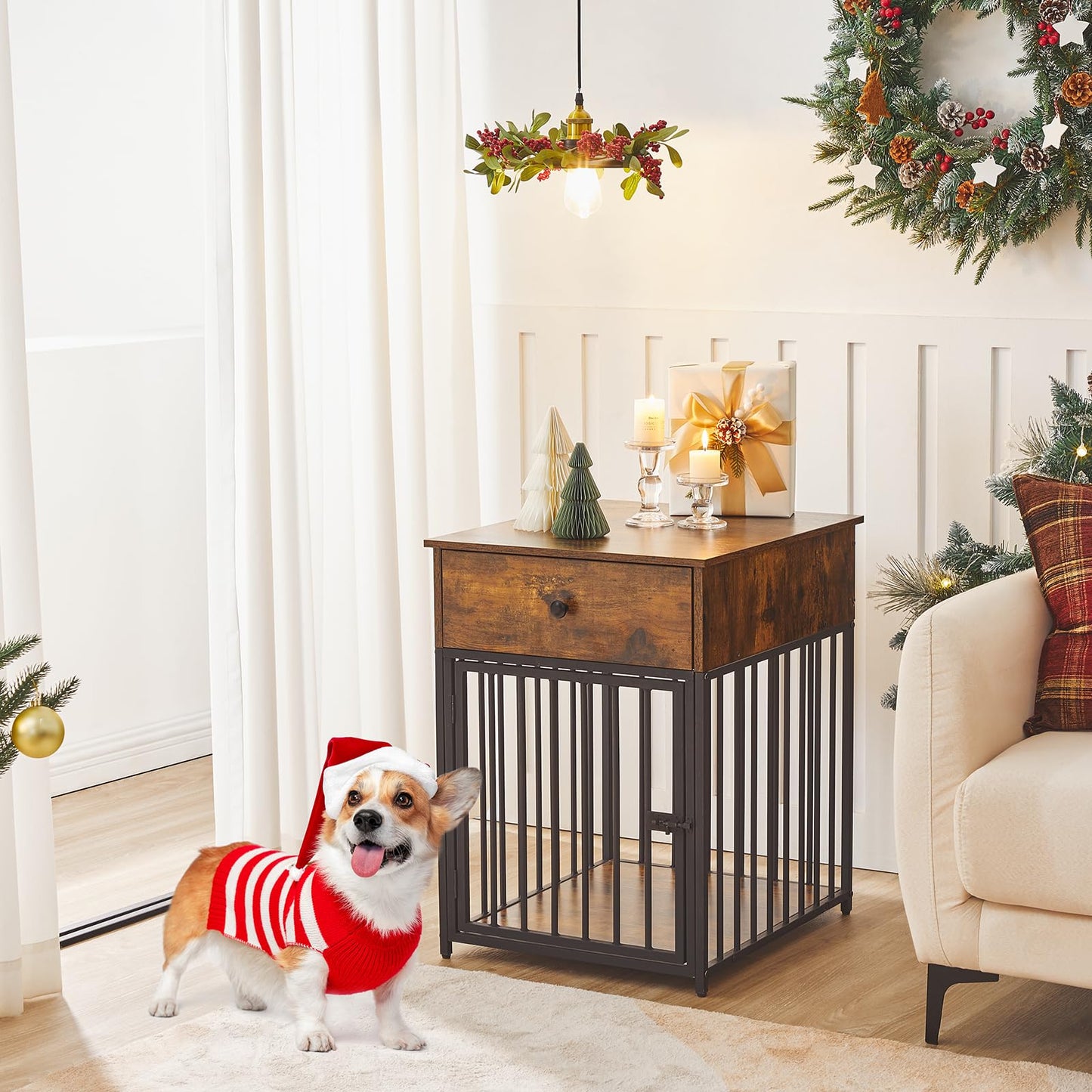 HOOBRO Wooden Dog Crate & Dog Kennel with Drawer