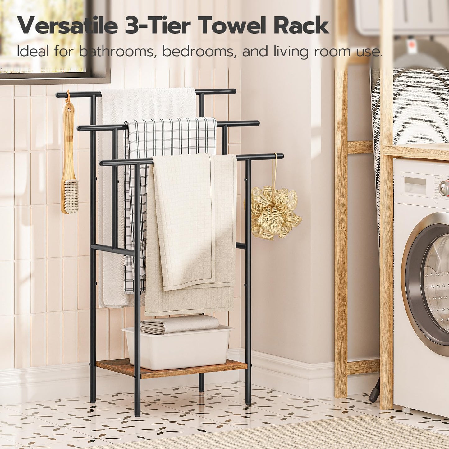 HOOBRO 39.4 inch Tall 3-Tier Freestanding Towel Rack with Shelf