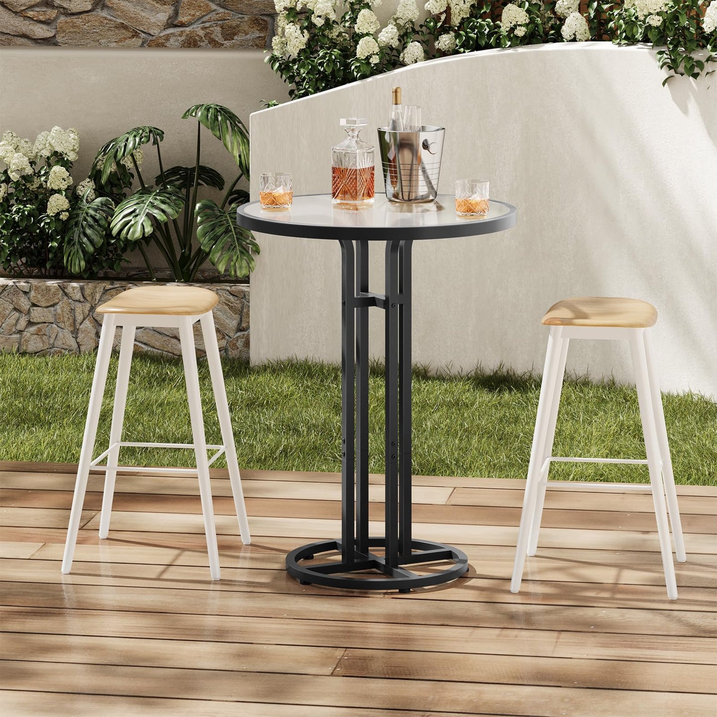 HOOBRO  23.6-inch Frosted Glass Round Bar Table & Pub Table with Iron Frame